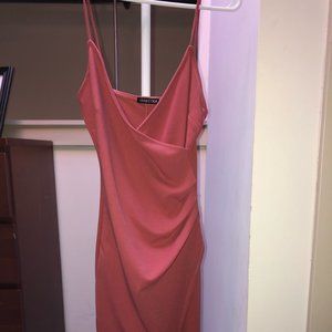 Mind Code Pink Salmon Bodycon Wrap Dress S V-neck